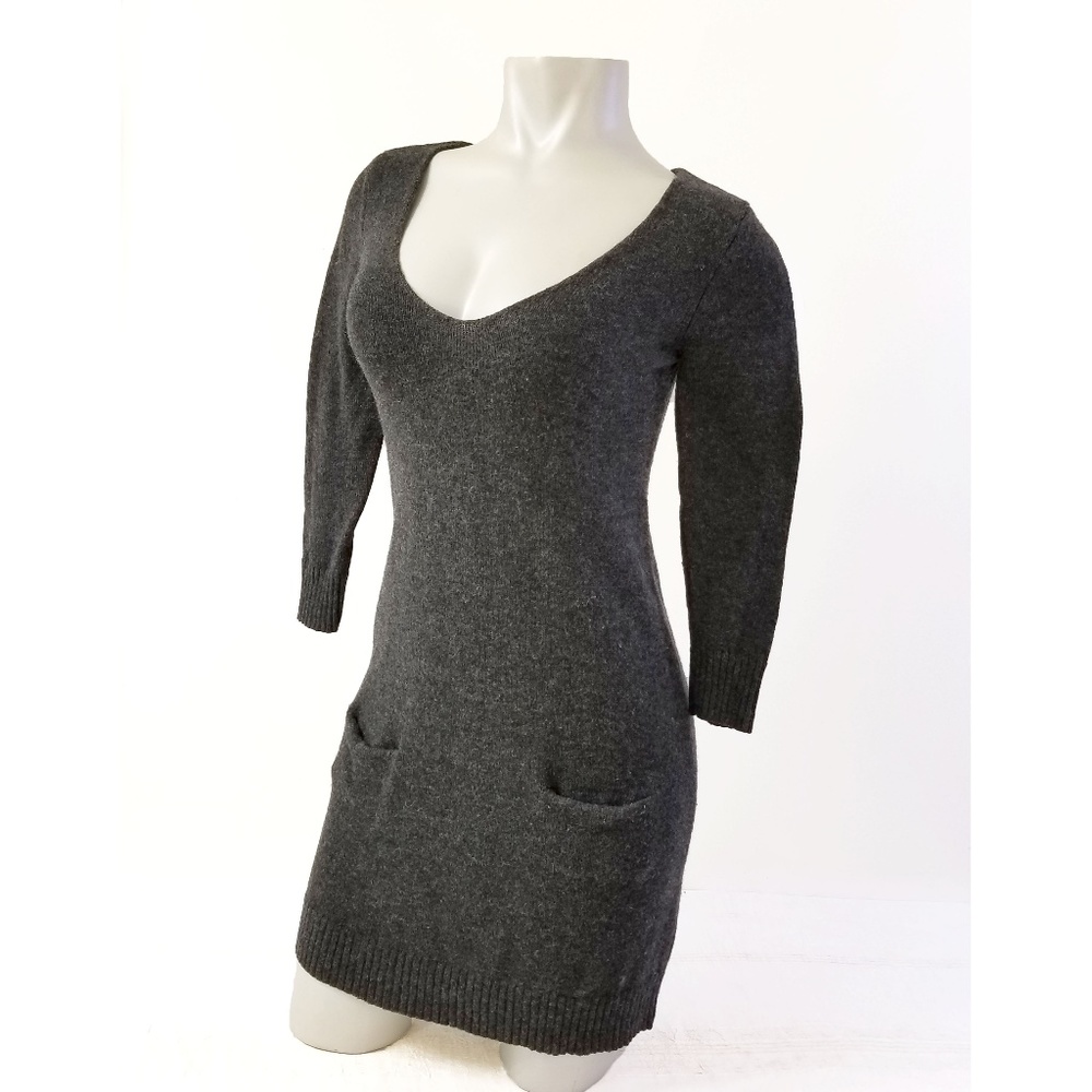 EXPRESS Gray Wool Blend V Neck Sweater Dress Sz S